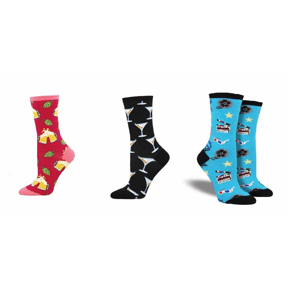NEW SOCKSMITH women's hoppier together & stirred martini & movie night socks - s